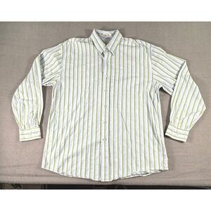 Cutter & Buck Button Down Shirt XL‎ Green Blue Stripe Cotton Mens Preppy Golf
